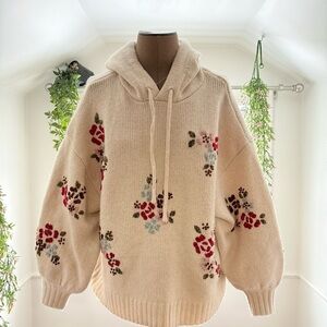 Floral Knit Hoodie Sweater